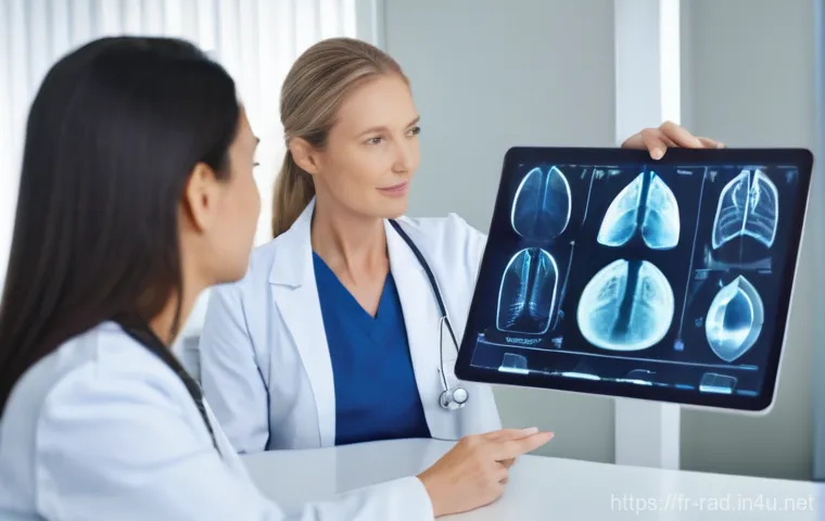 유방암 영상 검사 장단점 - **Prompt for a Gentle Breast Ultrasound Examination:**
    "A compassionate female radiologist, in h...