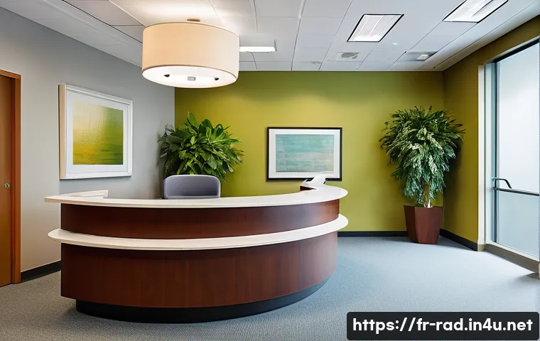 방사선과 진료 절차 - **Prompt:** A bright, modern radiology center waiting area, designed with a focus on patient comfort...