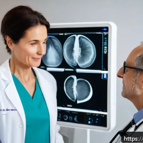 방사선 치료 장기 부작용 - A compassionate oncologist in a modern French hospital consulting with a middle-aged female breast c...