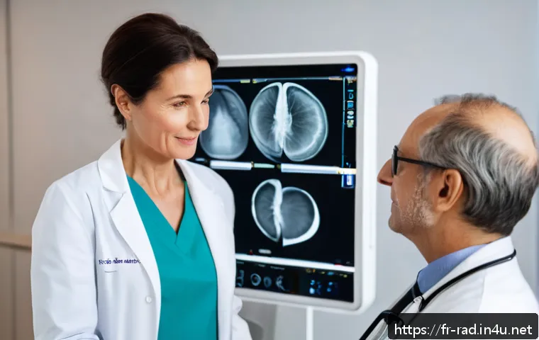 방사선 치료 장기 부작용 - A compassionate oncologist in a modern French hospital consulting with a middle-aged female breast c...