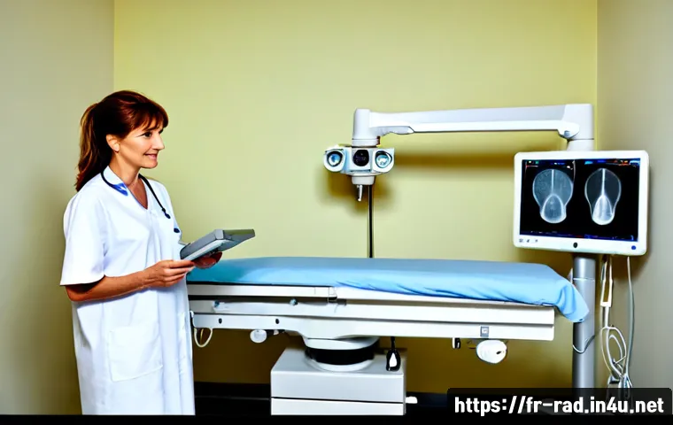Home 17 X ray와 CT 차이점 - Photorealistic hospital radiology room in France, a middle-aged patient wearing a simple hospital go...
